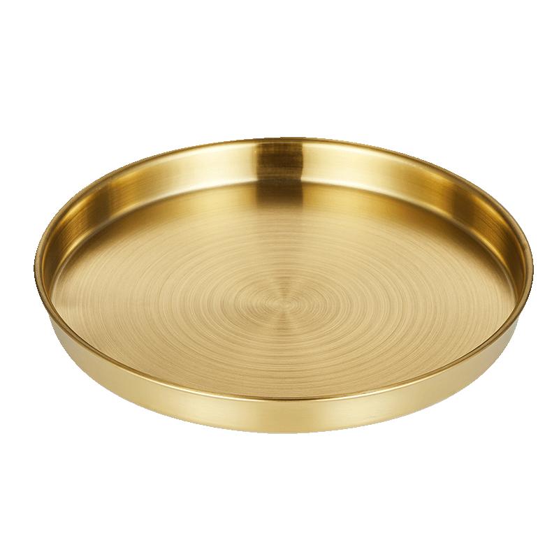 不锈钢盘子韩式圆盘商用金色平底托盘加厚凉皮锣锣蒸肠粉盘烤肉盘