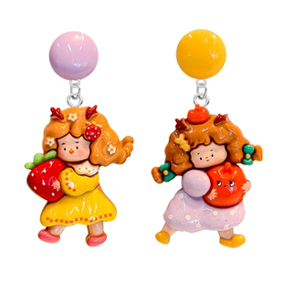 可爱黄色多巴胺草莓女孩秋天冬季耳环学生党大耳夹夸张耳饰度假风