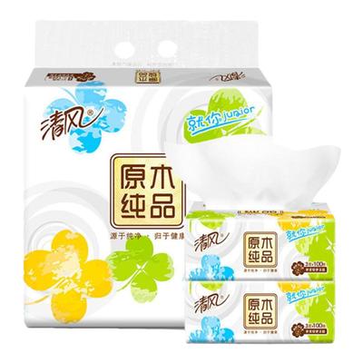 清风四叶草100抽原木纯品抽纸