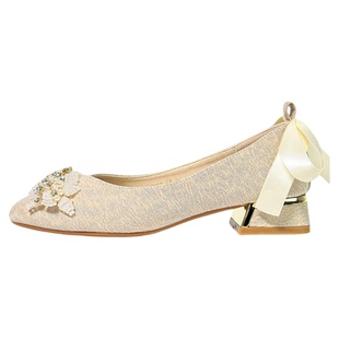 丁允dingyun方头新款粗低跟禾秀婚纱伴娘浅口花卉仙女风休闲通勤