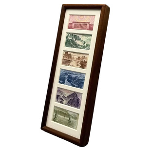 六连框黑胡桃相框增运多金画框摆台钱币人民币装饰画轻奢简约立式