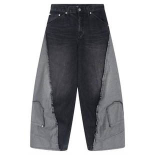 HARE牛仔裤男2026春季新款休闲棉质拼接设计感阔腿裤575193