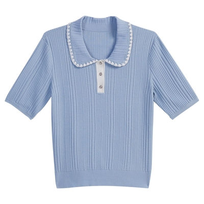 【周末花园】YINER音儿专选2025夏季新款伯爵冰麻撞色翻领针织衫