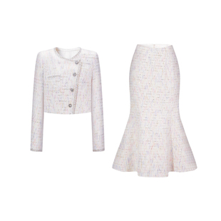 CHICHY美人鱼  大小姐粗花呢套装女春季小香风外套鱼尾半裙两件套