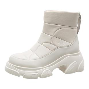 康奈厚底雪地靴女款冬季加绒加厚防水防滑增高女鞋子白色