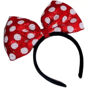 红色波点超大蝴蝶结发箍迪士尼米妮头箍可爱拍照显脸小游乐园发饰
