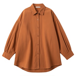 桔色日系文艺复古风夹棉衬衫外套女冬季新款加厚保暖翻领棉服上衣