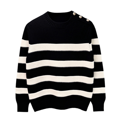 套头粗针毛衫条纹纽扣毛衣保暖