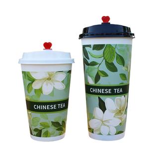 加厚奶茶纸杯一次性咖啡杯子带盖商用500ml700ml奶茶杯热饮杯订制