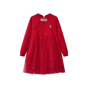 【国风主题】TeenieWeenie Kids小熊童装25年新款女童盘扣连衣裙