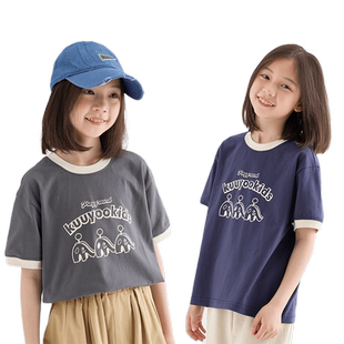 KUUYOO大象滑梯印花儿童夏季素色T恤衫圆领短袖上衣休闲打底衫棉