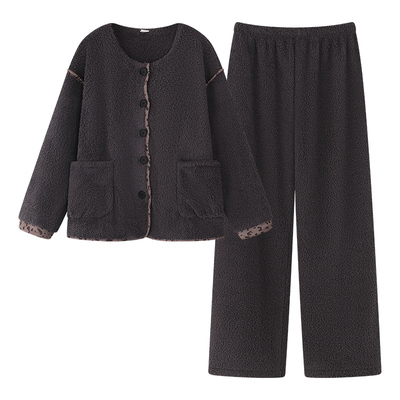 半边绒加厚保暖睡衣女秋冬款