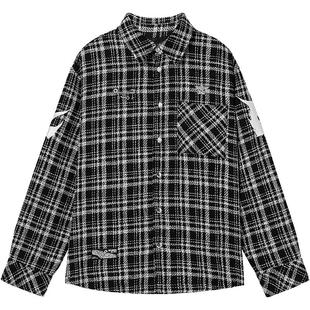 【小香风】BOYLONDON春季情侣款黑白格纹休闲衬衫外套N21001