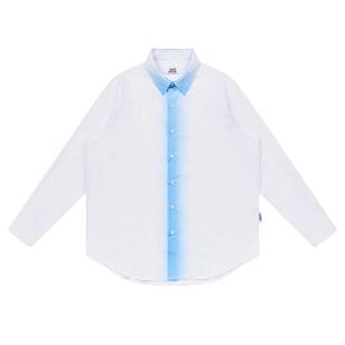 特惠6折起EMPTY REFERENCE白蓝条纹渐变分割长袖衬衣印花外搭衬衫