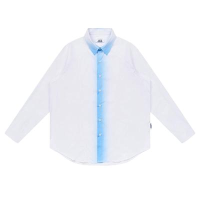 特惠6折起EMPTY REFERENCE白蓝条纹渐变分割长袖衬衣印花外搭衬衫