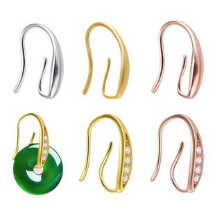 纯银平安扣耳环空托银镀18K金配件耳钩空托耳吊小孔坠diy自由挂件