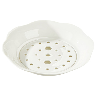 骨瓷饺子盘沥水家用蒸盘多漏孔双层蒸饺子海鲜专用盘陶瓷沥水果盘