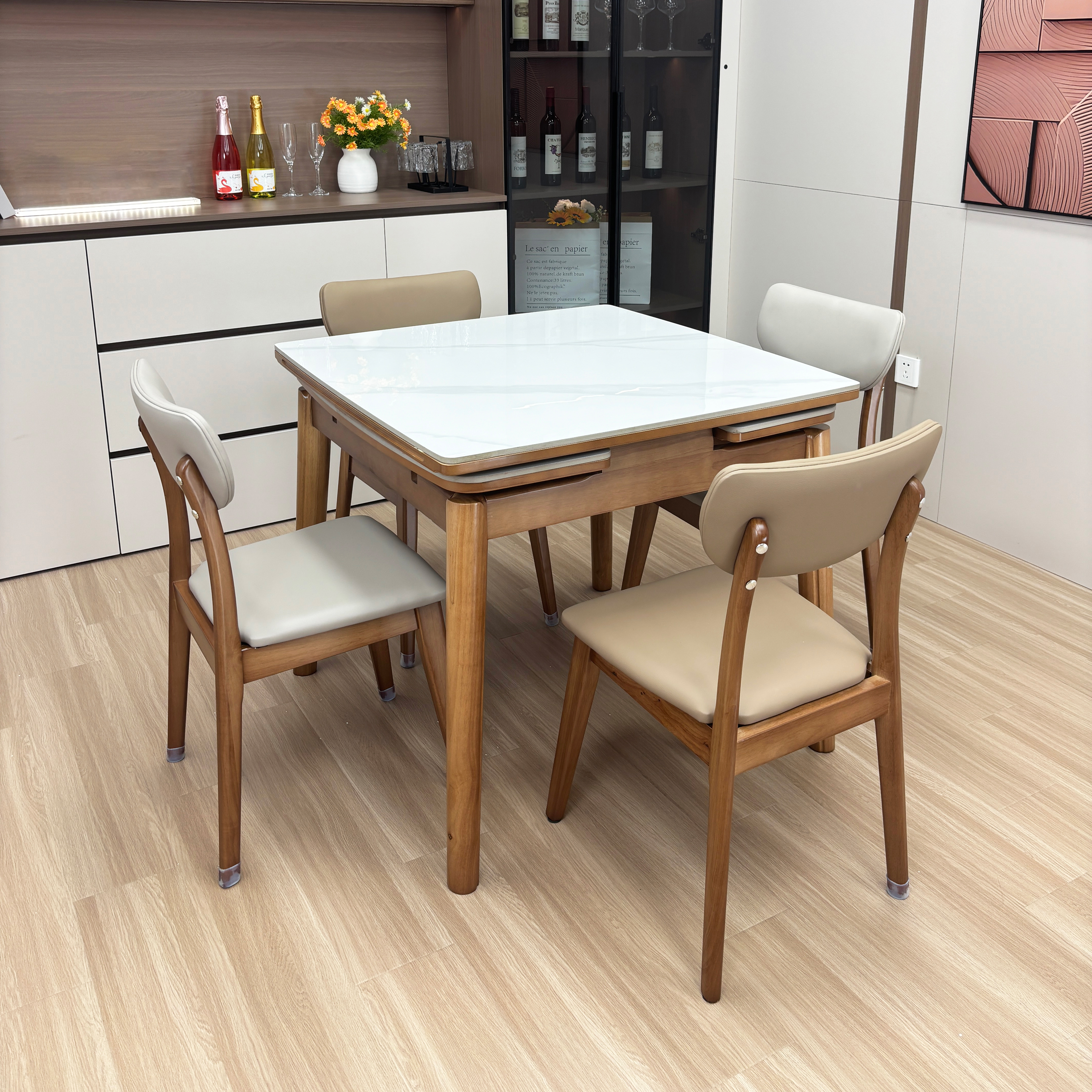 全实木折叠餐桌家用小户型可拉伸长方形吃饭桌子可伸缩岩板餐桌椅