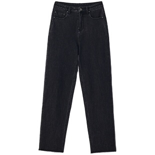 BLUEWEDIAN百搭弹力牛仔裤秋冬高腰磨边法棍裤女士九分直筒裤