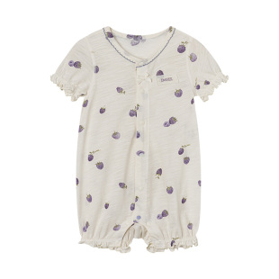 嫚熙婴儿夏季薄款冰薄荷竹节棉连体衣外出服