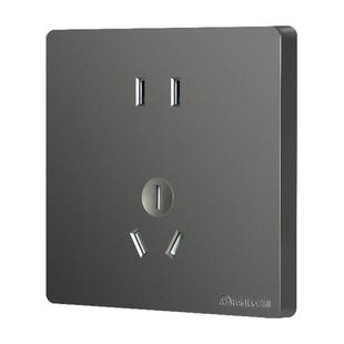 飞雕86型墙壁暗装黑灰色插座面板家用5孔3孔16A一开2开双控灯开关