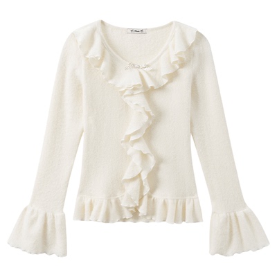 韩系荷叶边纯色V领毛绒内搭长袖