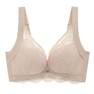 依曼丽夏季薄款内衣女蕾丝记忆钢圈收副乳防下垂直立棉文胸