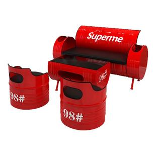 工业风创意铁艺清吧铁艺酒吧餐厅卡座服装店油桶沙发接待洽谈桌椅