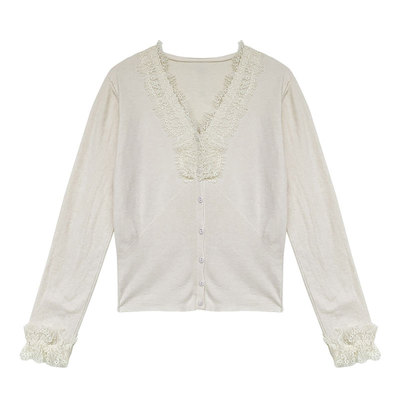 纯欲蕾丝打底针织衫女V领毛衣ins