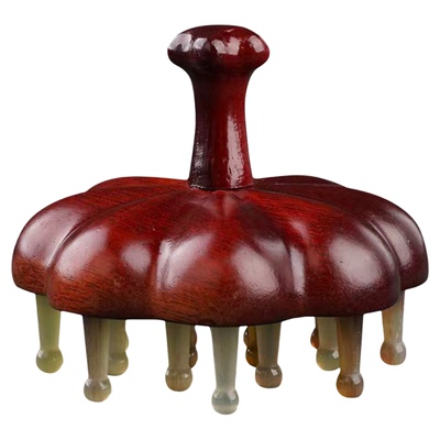 羊角按摩梳疏通头皮经络梳天然无漆随身便携圆盘梳送女友檀木梳子