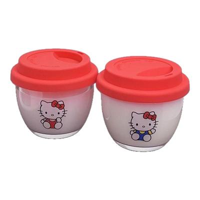 可爱kt猫带盖咖啡玻璃杯姐妹款水杯手握小容量儿童小口玻璃杯