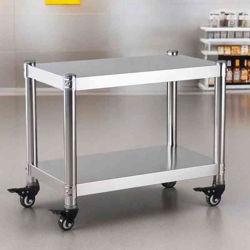 厨房不锈钢带轮置物架二层移动可推餐边桌家用微波炉电饭锅小货架