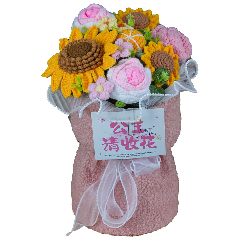 仿真向日葵毛线花束手工钩织玫瑰花成品惊喜生日礼物送女孩子闺蜜