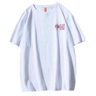 港风2025夏季白色重磅纯棉中国潮t恤男士短袖体恤情侣半袖打底衫