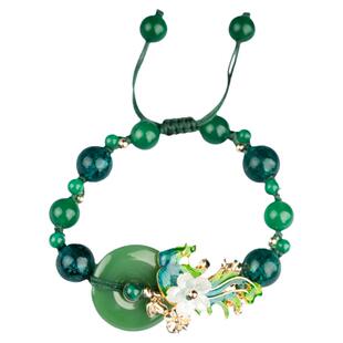 复古手链平安扣手串绿色手工编织手饰凤凰视频搭配旗袍古风配饰女