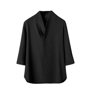 中国风男装夏季复古风冰丝T恤短袖男士套装上衣V领中式汉服七分袖