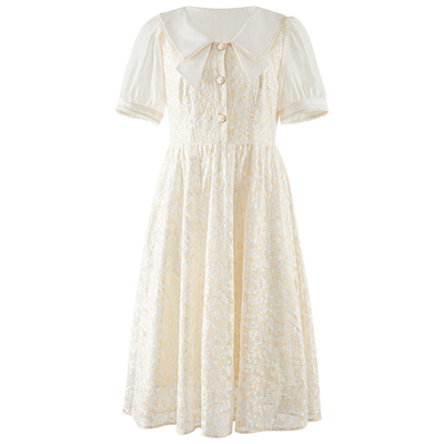 甜美蝴蝶结领清新印花蕾丝