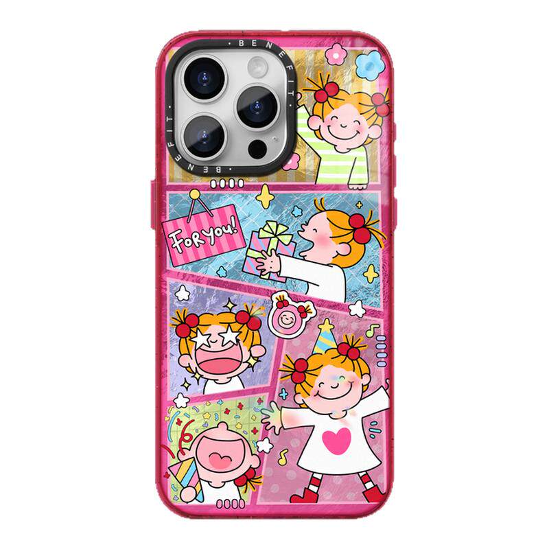 benefit玫红拼接治愈风小女孩18pro17适用于iphone16promax苹果15PRO晶盾磁吸手机壳13新款14冰川纹12防摔