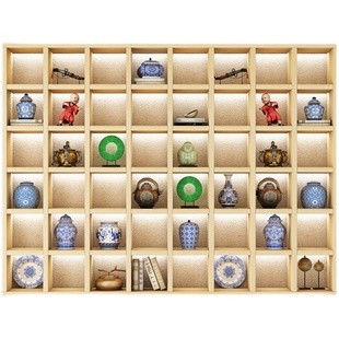 定做实木格子架茶壶展示架博古架多宝阁带灯光格子柜墙上实木格子