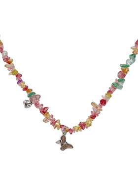 彩色碎石蝴蝶夏甜美锁骨链新爆款