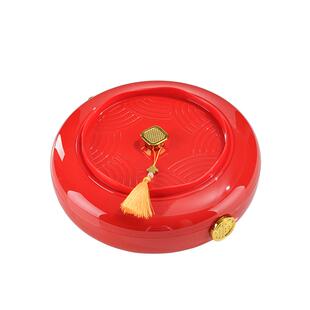 中式流苏国风糖果干果盘家用客厅茶几盒结婚红色喜糖盘子乔迁新居