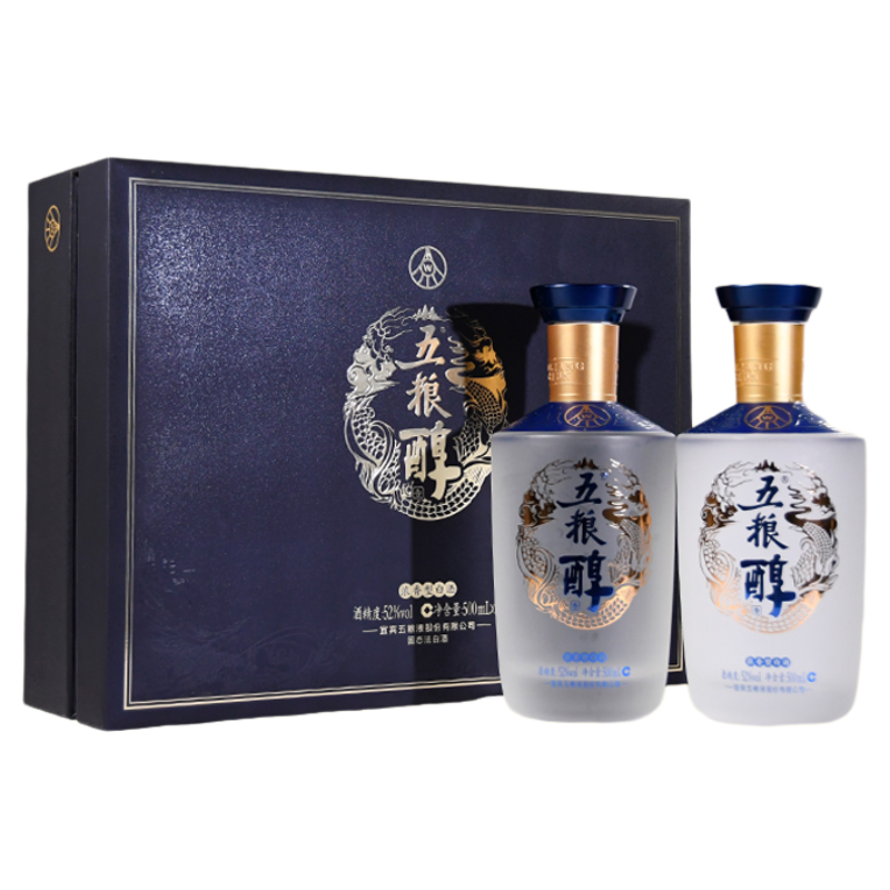 【官方直营】五粮醇醇香白酒礼盒52度500mL*2瓶浓香型送礼