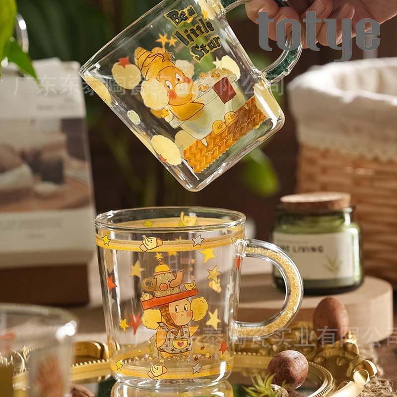 新品 星星人耐热玻璃杯牛奶杯儿童早餐杯大容量果汁杯家用水杯高