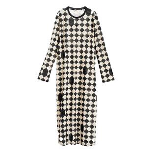 【新品】素然 WHM 26春女士时尚气质设计感图案汉麻针织布连衣裙