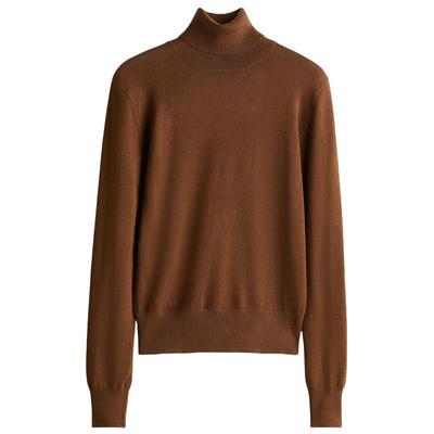 HM女装毛针织衫秋季简约时尚罗纹圆高领长袖套衫1176748