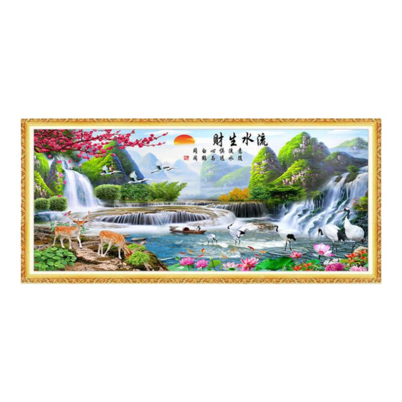 流水生财风景钻石画十字绣非满钻