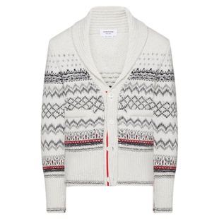 [24期免息][冬季新品]THOM BROWNE男士青果领费尔岛提花针织开衫