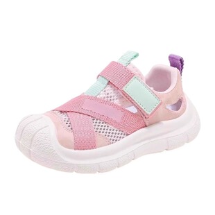 巴布豆真皮女童凉鞋2025夏季新款女童鞋百搭网面透气运动薄款