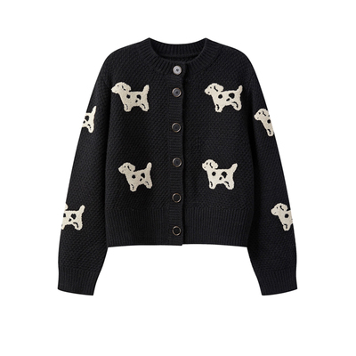 秋冬慵懒风加厚印花针织开衫毛衣