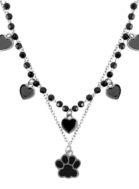 ZRZO黑色爱心猫爪项链